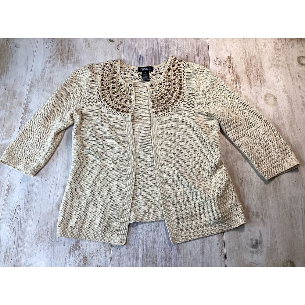 Jones New York Signature Knit Cardigan With Beadwork‎ Women's Size Medium